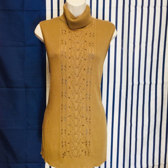 Turtleneck Sweater Beaded Golden Mustard Large - Picture 4 of 8